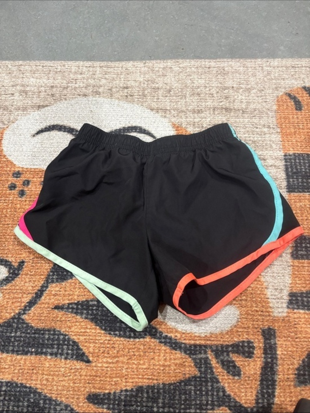 Nike Black Girls' Athletic Shorts with Aqua, Coral and Mint Trim
